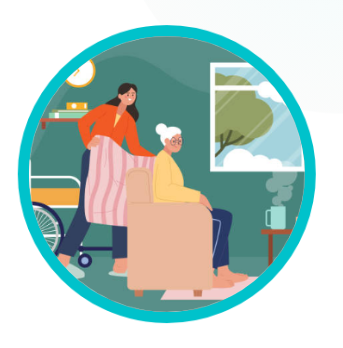 Ilustration d'un personne âgé et de son aidant